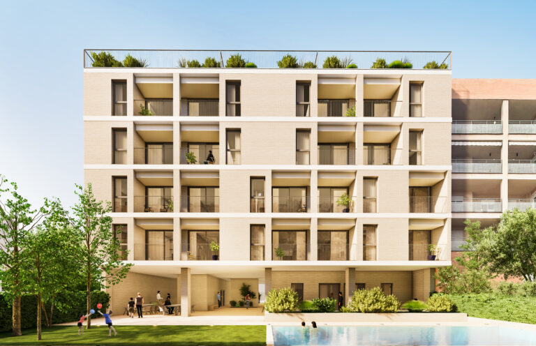 R02 Exterior fachada piscina personas alejadas 1